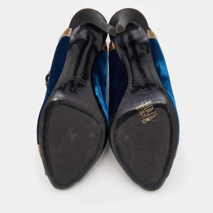 Pre Owned Etro Tri-Color Satin, Leather And Velvet Peep Toe Sandals Size 39