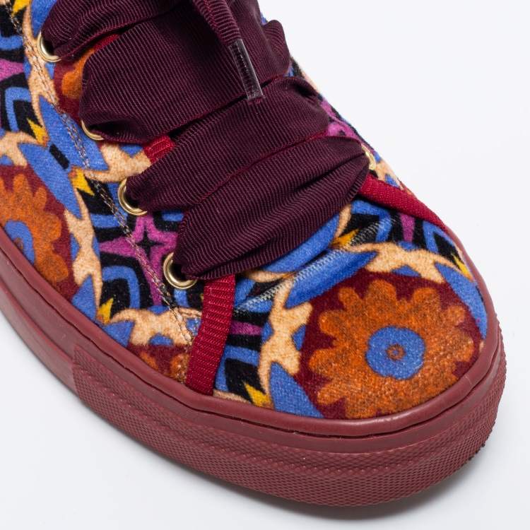Pre Owned Etro Multicolor Fabric Lace Up Sneakers Size 37