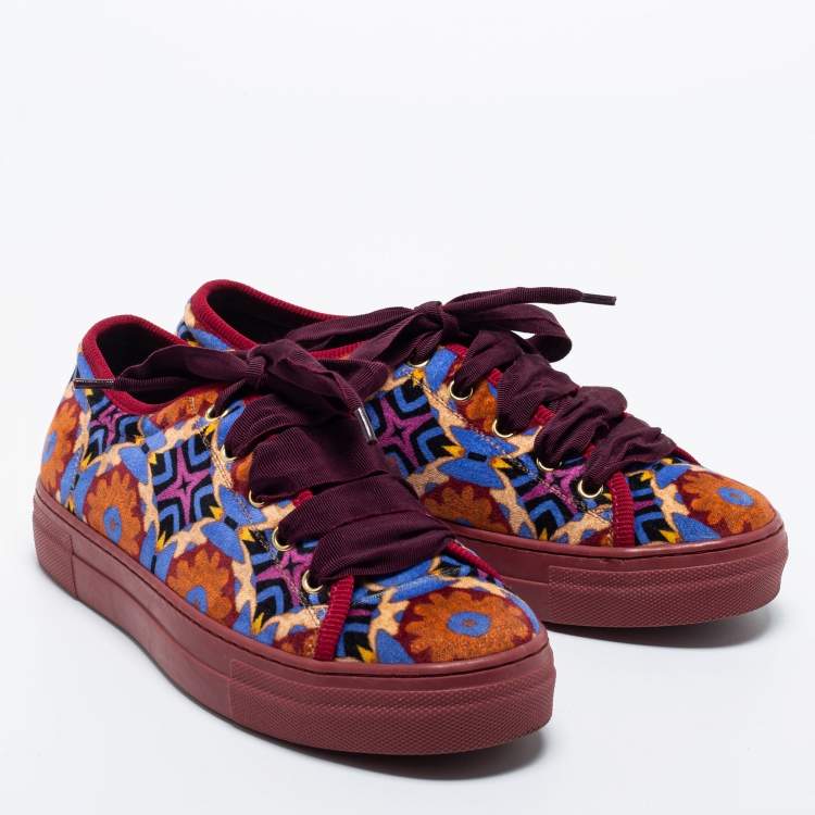 Pre Owned Etro Multicolor Fabric Lace Up Sneakers Size 37