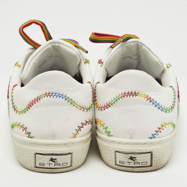 Pre Owned Etro White Leather Paisley Lace Up Sneakers Size 39