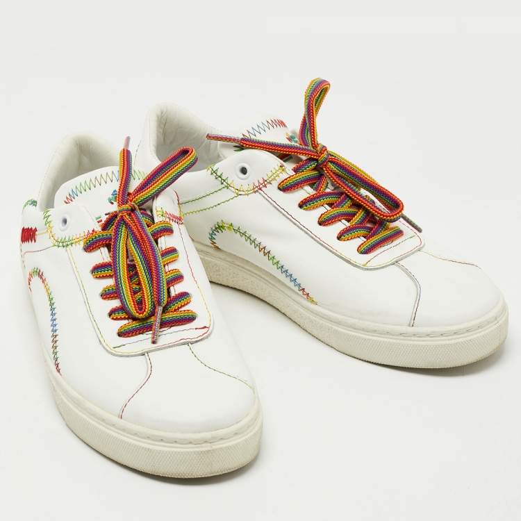 Pre Owned Etro White Leather Paisley Lace Up Sneakers Size 39