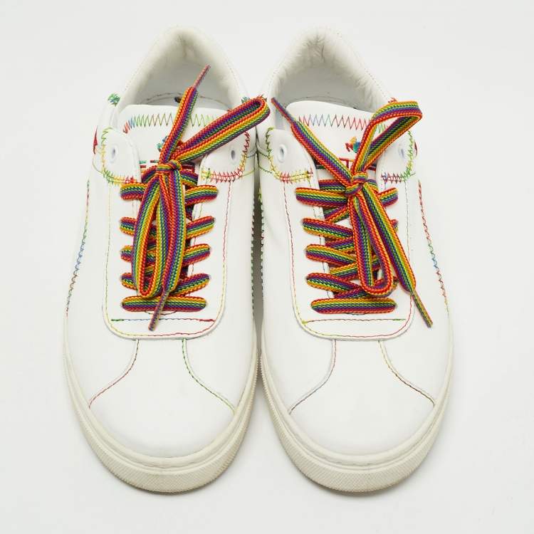 Pre Owned Etro White Leather Paisley Lace Up Sneakers Size 39
