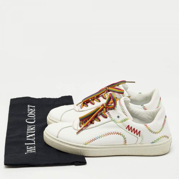 Pre Owned Etro White Leather Paisley Lace Up Sneakers Size 39
