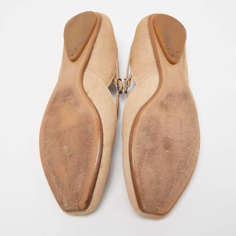 Pre Owned Etro Beige Calf Hair and Leather Mary Jane Ballet Flats Size 35.5