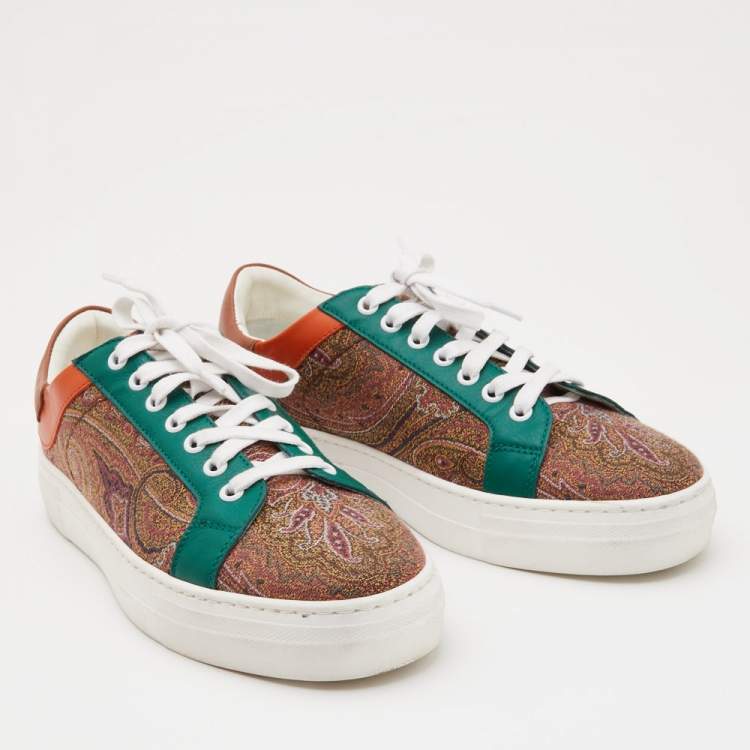 Pre Owned Etro Multicolor Paisley Print Fabric and Leather Low Top Sneakers Size 40