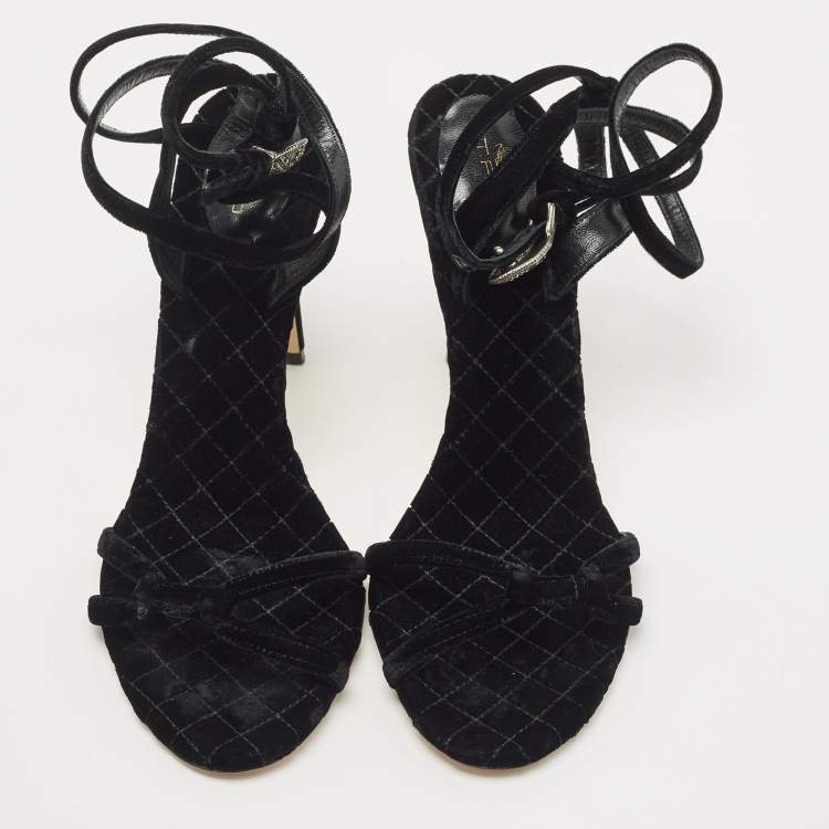 Pre Owned Etro Black Velvet Ankle Strap Sandals Size 41