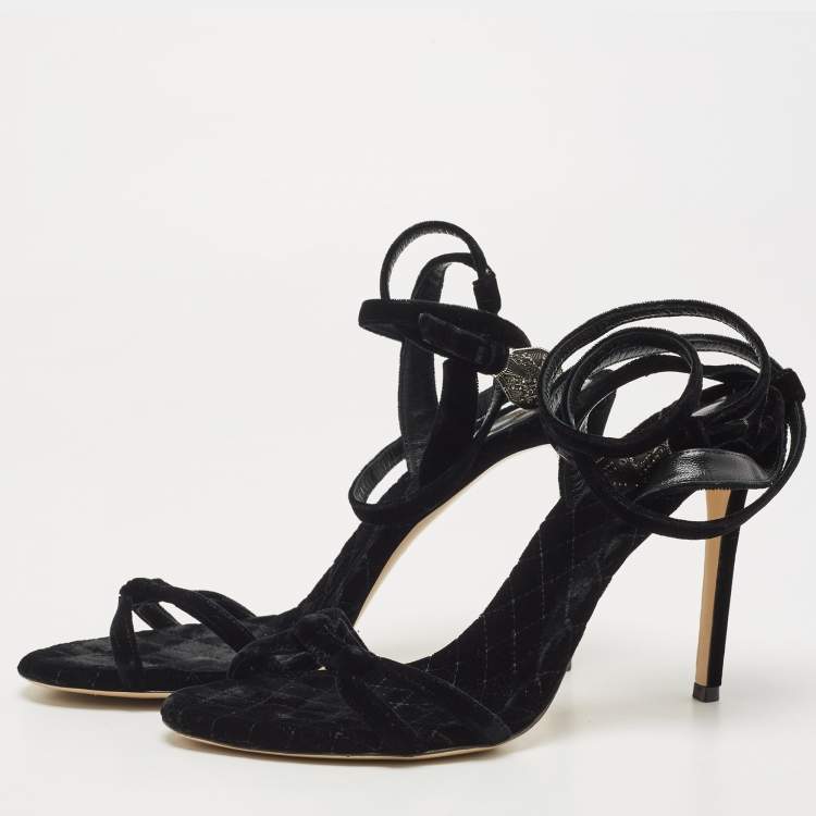 Pre Owned Etro Black Velvet Ankle Strap Sandals Size 41