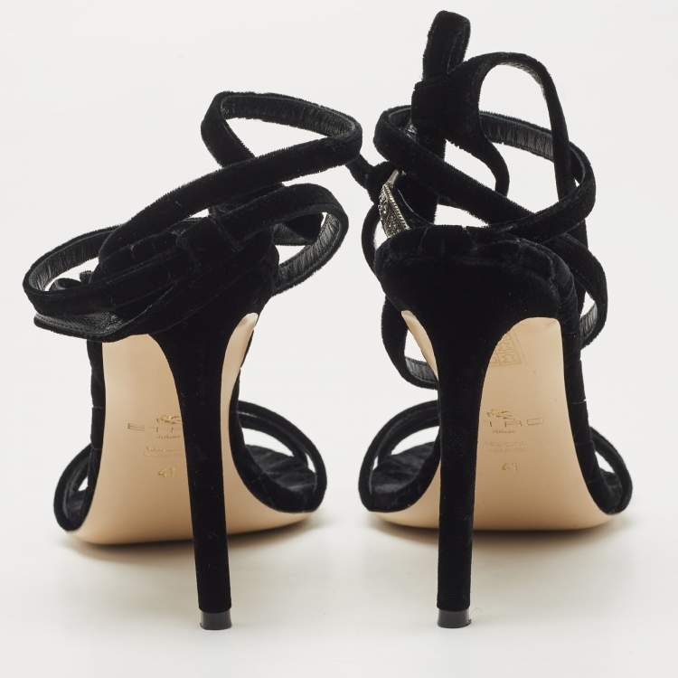 Pre Owned Etro Black Velvet Ankle Strap Sandals Size 41