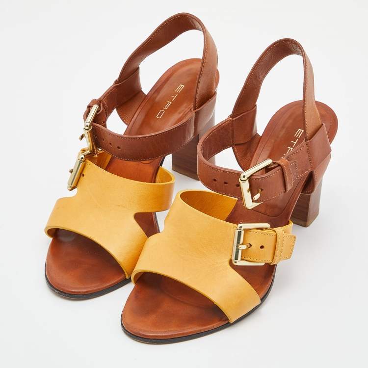 Etro Brown/Yellow Leather Ankle Strap Sandals Size 38 Etro | TLC