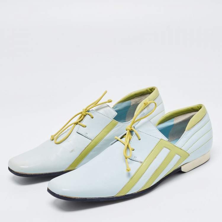 Pre Owned Etro Green/Blue Leather Lace Oxfords Size 39 