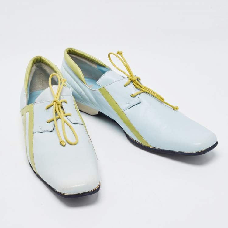 Pre Owned Etro Green/Blue Leather Lace Oxfords Size 39 