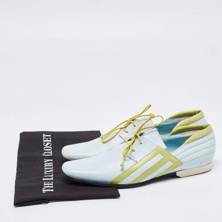 Pre Owned Etro Green/Blue Leather Lace Oxfords Size 39 