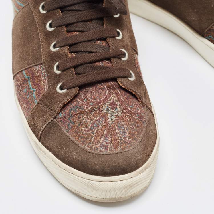 Pre Owned Etro Brown Brocade Fabric and Suede Low Top Sneakers Size 44