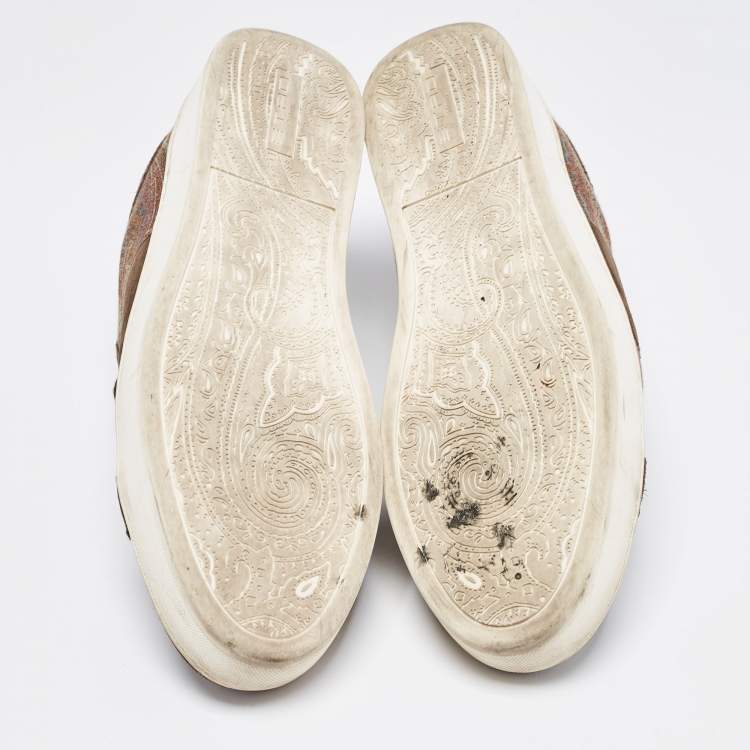 Pre Owned Etro Brown Brocade Fabric and Suede Low Top Sneakers Size 44