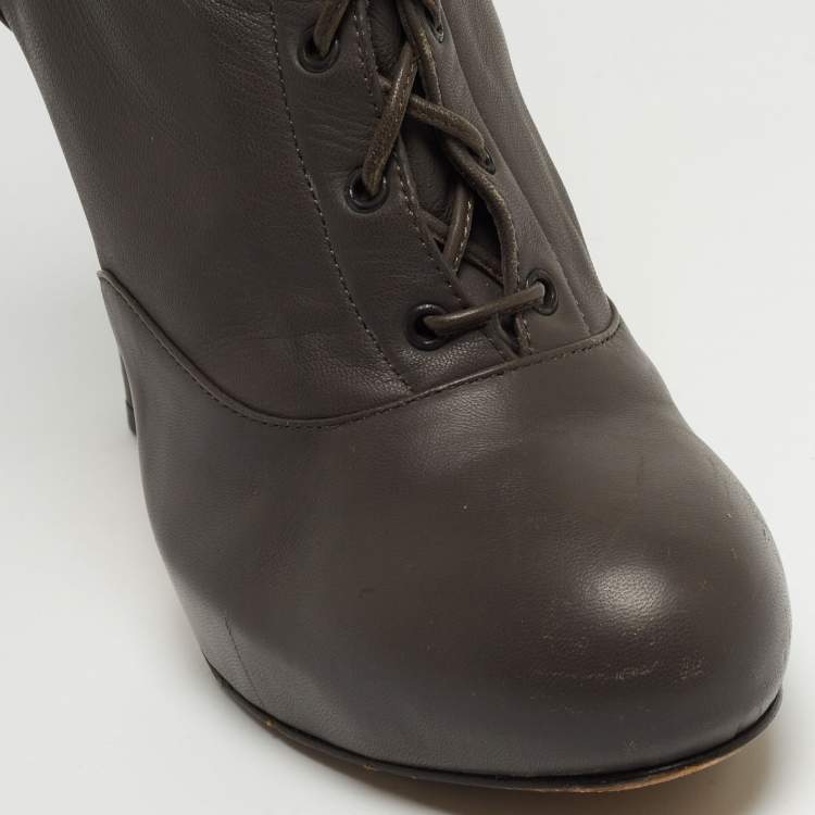 Pre Owned Etro Grey Leather Lace Up Thigh High Boots Size 39