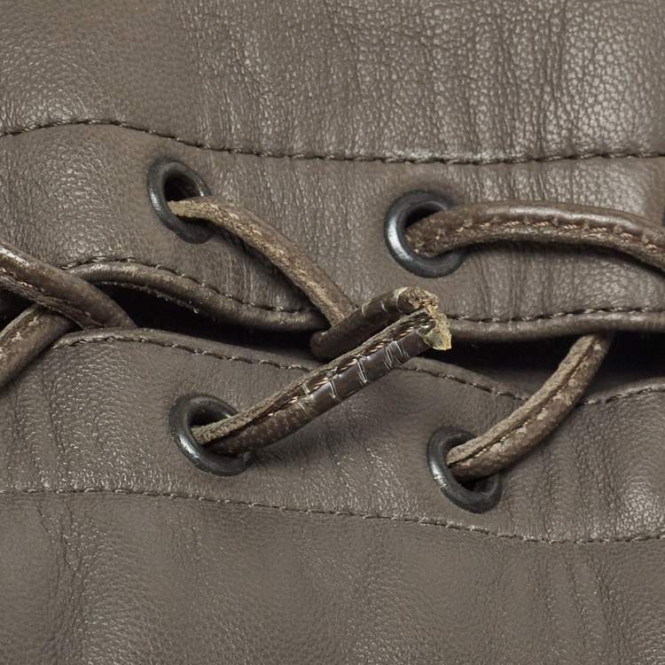 Pre Owned Etro Grey Leather Lace Up Thigh High Boots Size 39