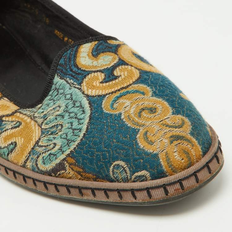 Pre Owned Etro Multicolor Embroidered Fabric Smoking Slippers Size 38