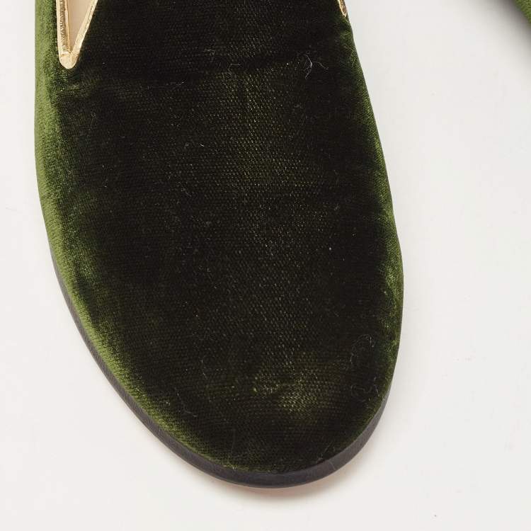 Pre Owned Etro Dark Green Velvet Slip On Loafers Size 36