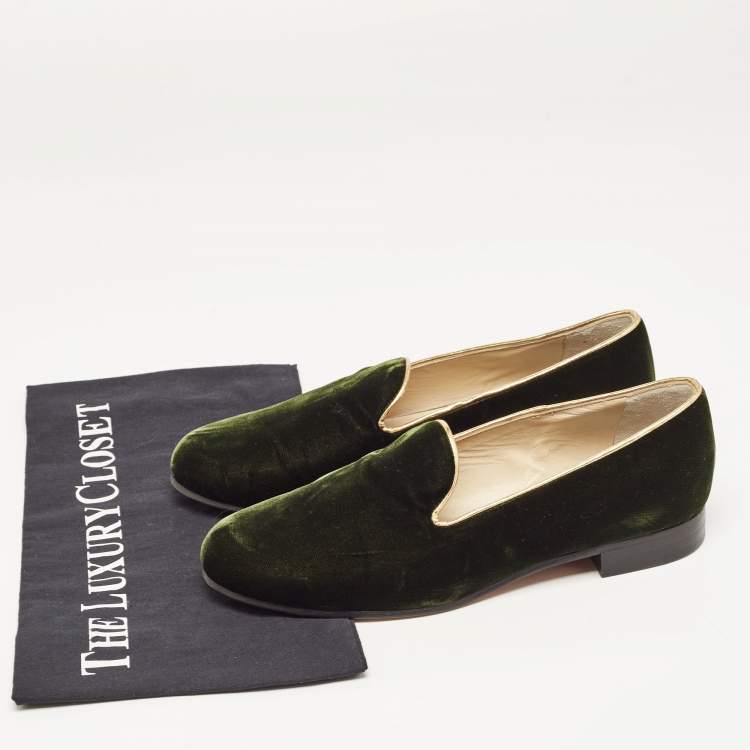 Pre Owned Etro Dark Green Velvet Slip On Loafers Size 36