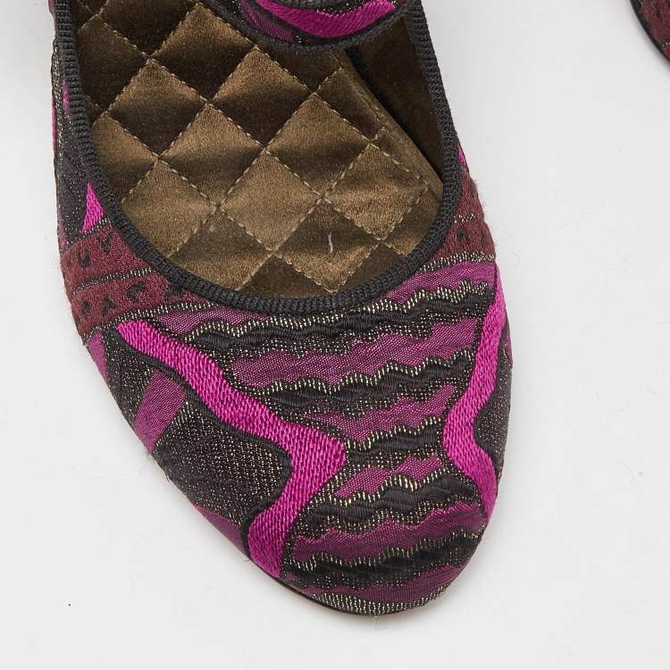 Pre Owned Etro Purple/Black Brocade Fabric Block Heel Pumps Size 37