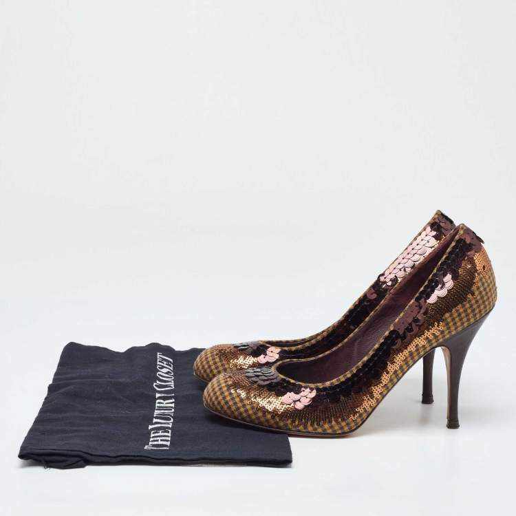 Pre Owned Etro Brown Sequins and Sequins Round Toe Pumps Size 40