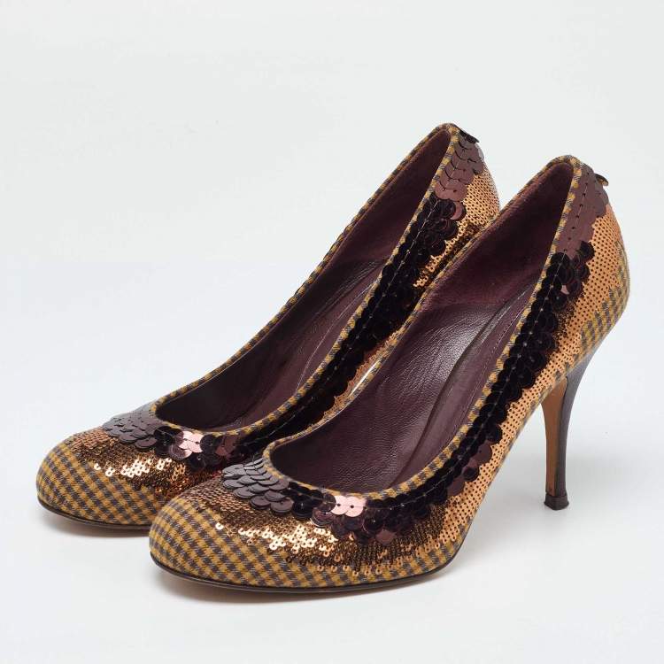 Pre Owned Etro Brown Sequins and Sequins Round Toe Pumps Size 40