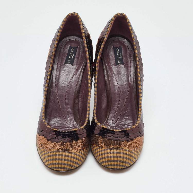 Pre Owned Etro Brown Sequins and Sequins Round Toe Pumps Size 40