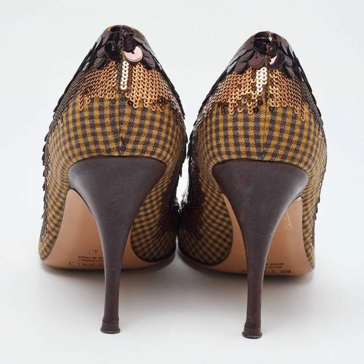 Pre Owned Etro Brown Sequins and Sequins Round Toe Pumps Size 40