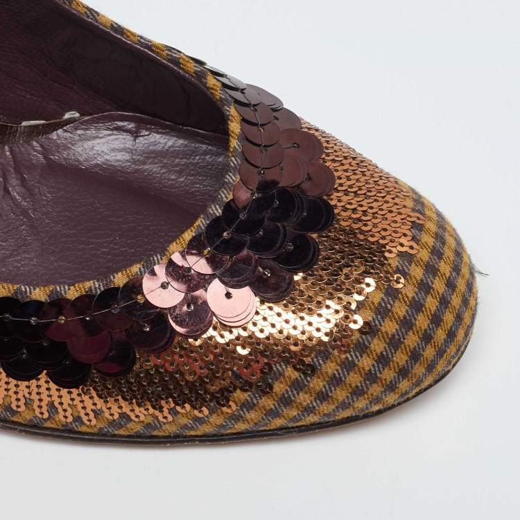 Pre Owned Etro Brown Sequins and Sequins Round Toe Pumps Size 40