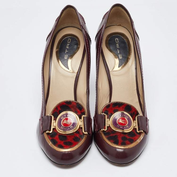 Pre Owned Etro Burgundy/Red Leather and Velvet Pumps Size 36