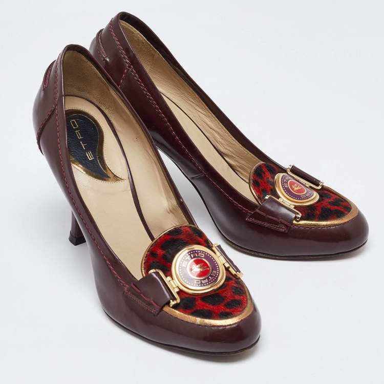 Pre Owned Etro Burgundy/Red Leather and Velvet Pumps Size 36