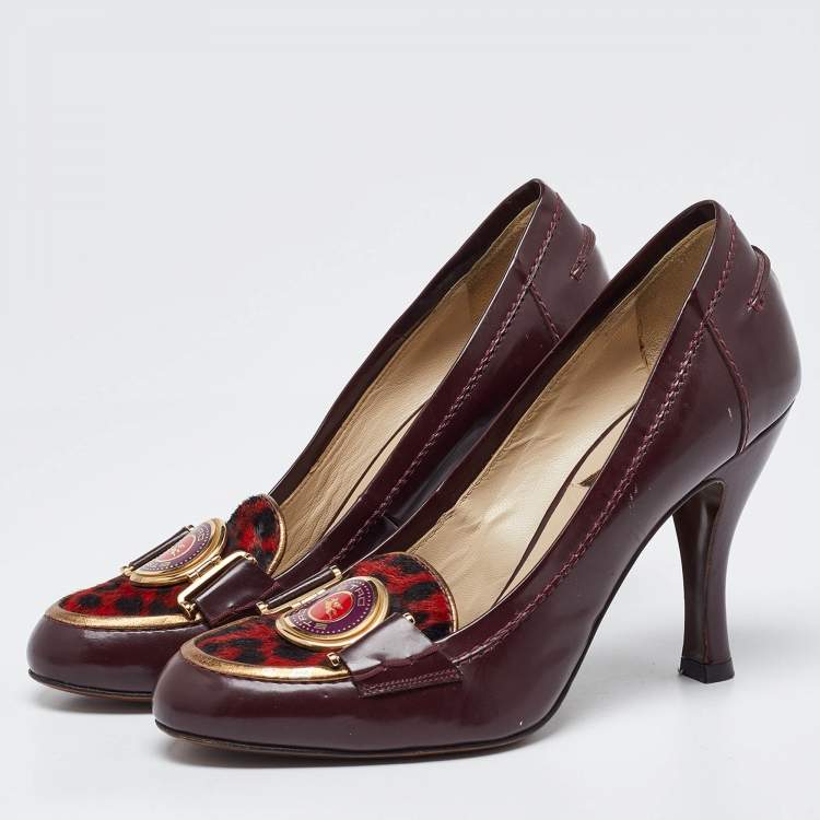 Pre Owned Etro Burgundy/Red Leather and Velvet Pumps Size 36