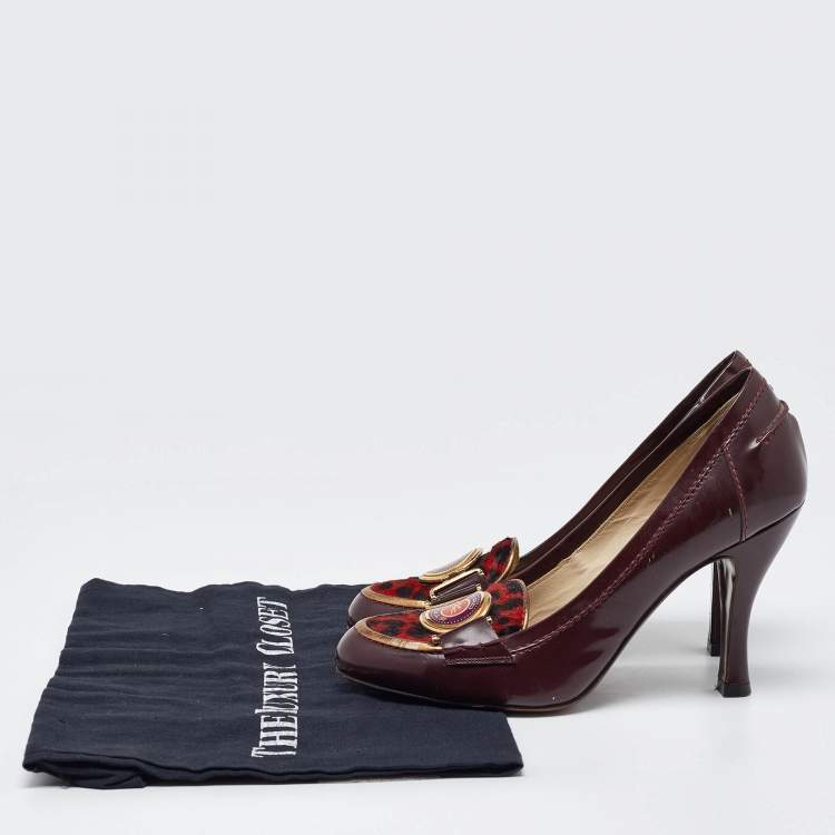 Pre Owned Etro Burgundy/Red Leather and Velvet Pumps Size 36