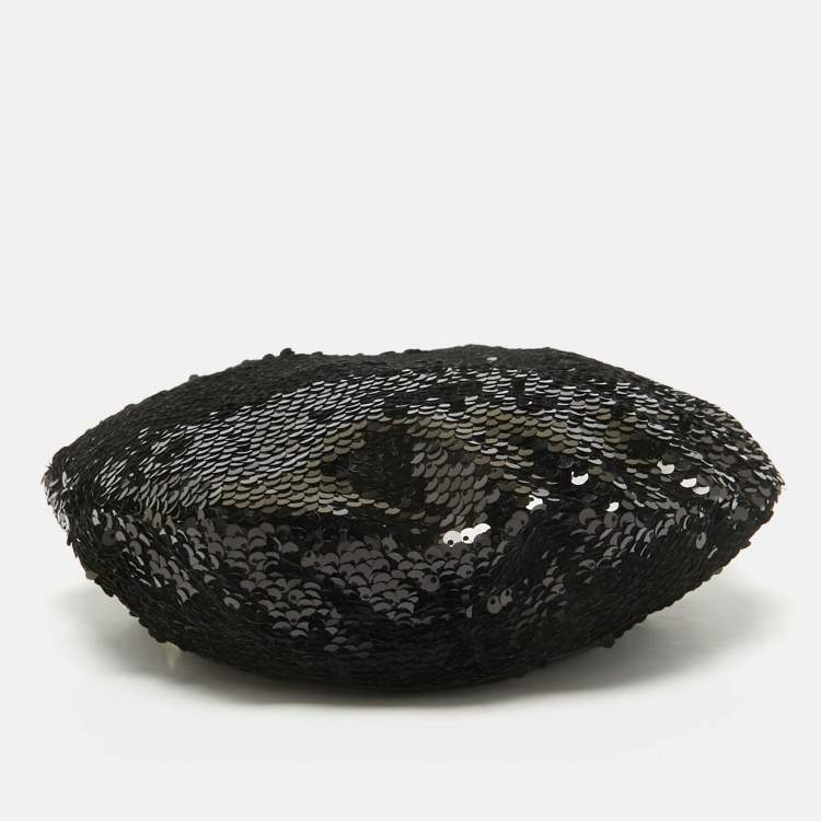 Pre Owned Eugenia Kim Black Sequin Beret Cap S