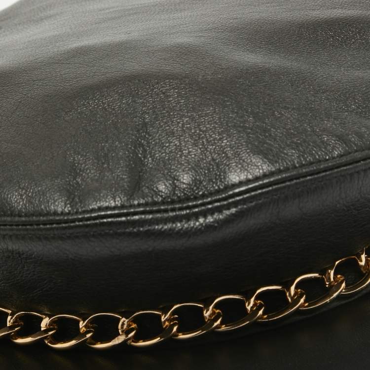 Pre Owned Eugenia Kim Black Leather Chain Embellished Cap S