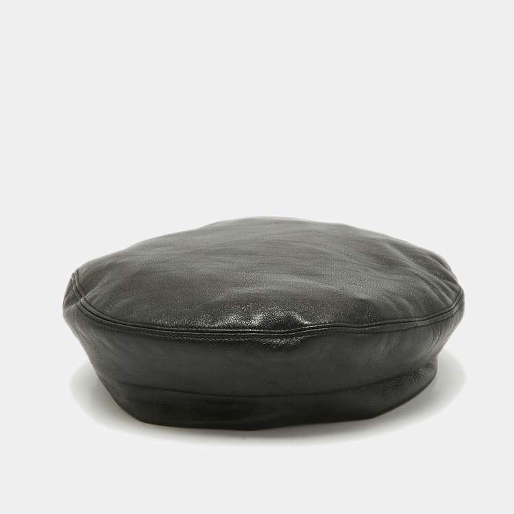 Pre Owned Eugenia Kim Black Leather Chain Embellished Cap S