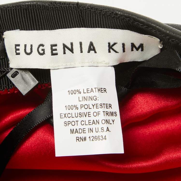 Pre Owned Eugenia Kim Black Leather Chain Embellished Cap S