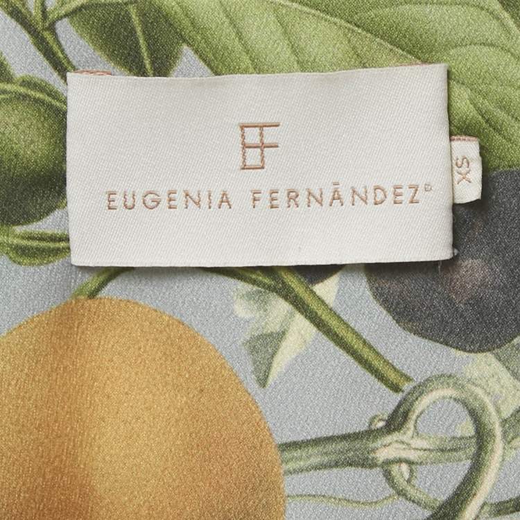 Pre Owned   Eugenia Fernandez Sage Green Printed Satin Palma Maxi Dress XS