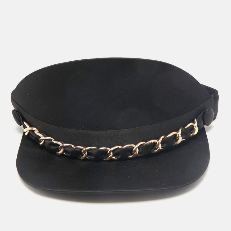 Pre Owned Eugenia Kim Black Chain Embellished Satin Visor
