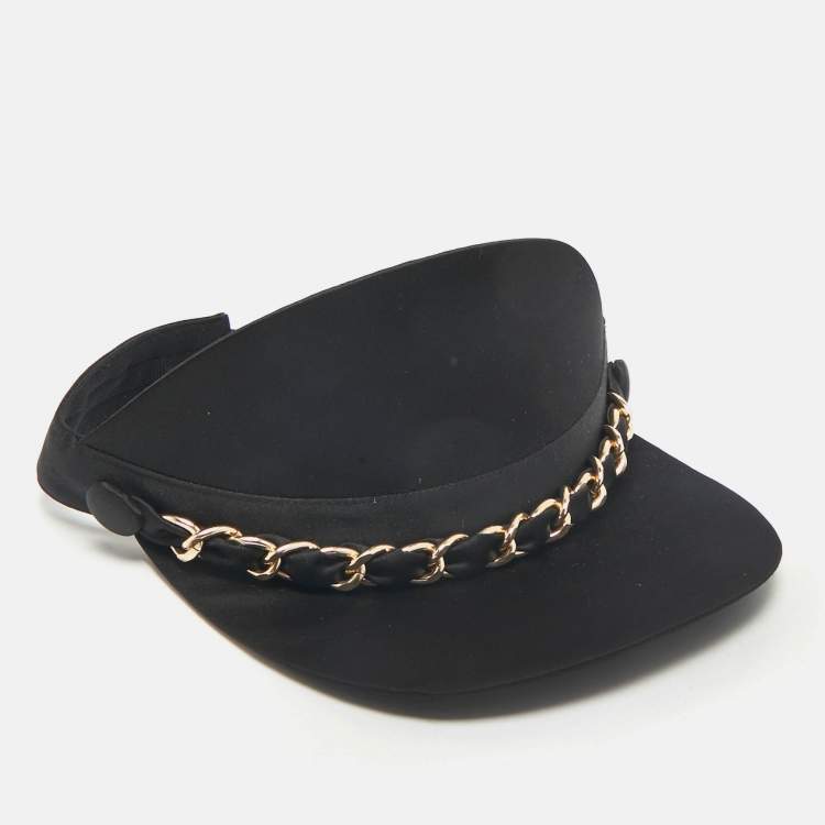 Pre Owned Eugenia Kim Black Chain Embellished Satin Visor
