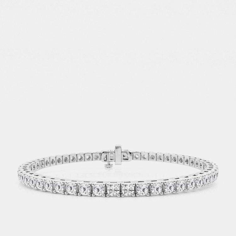 Pre Owned 14K White Gold Round Lab Grown Diamond Four Prong Box Tennis Bracelet (5 ctw)