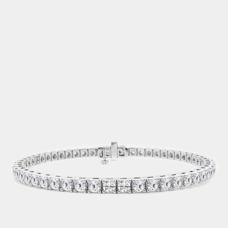 Pre Owned 14K White Gold Round Lab Grown Diamond Four Prong Box Tennis Bracelet (8 ctw)
