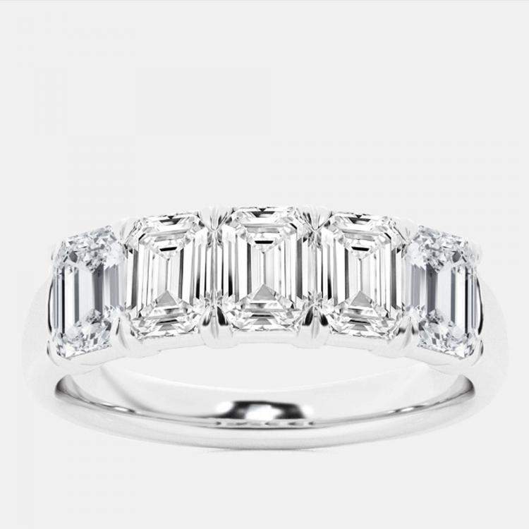 Pre Owned 14K White Gold Emerald Lab Grown Diamond Five-Stone Anniversary Band US 7 (3 ctw) 