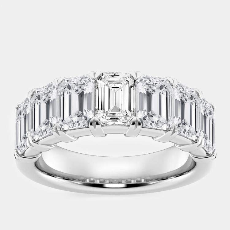 Pre Owned 14K White Gold Emerald Lab Grown Diamond Seven-Stone Anniversary Band US 7 (5 ctw) 