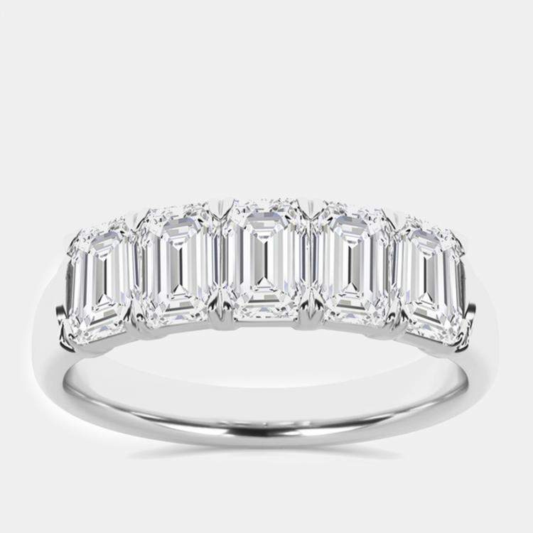 Pre Owned 14K White Gold Emerald Lab Grown Diamond Five-Stone Anniversary Band US 7 (2 ctw) 