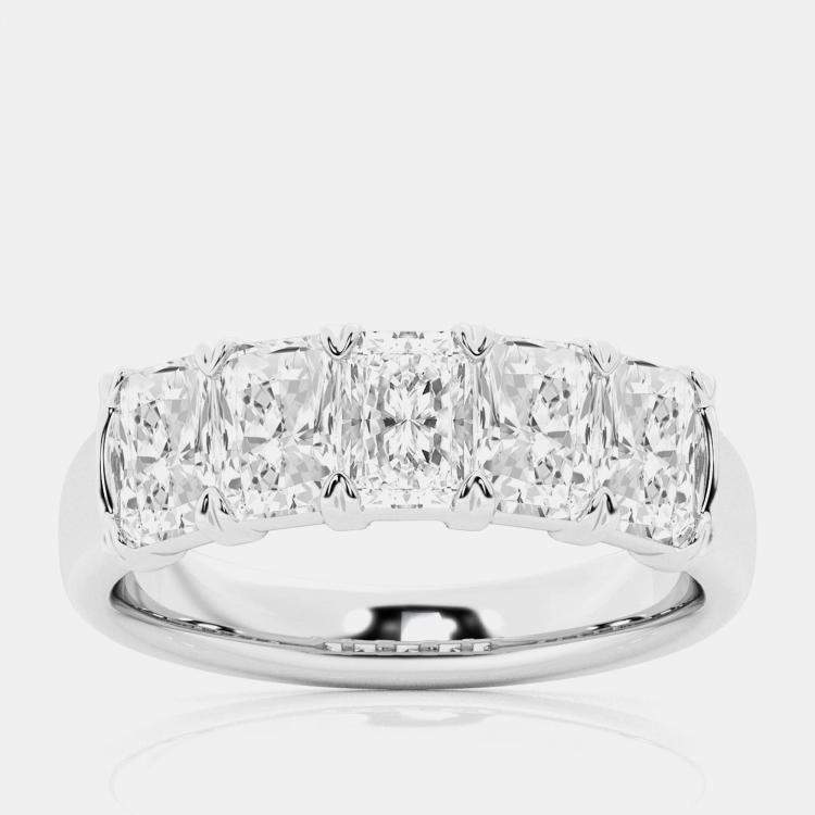 Pre Owned 14K White Gold Elongated Cushion Lab Grown Diamond Five-Stone Anniversary Band US 7 (4 ctw) 