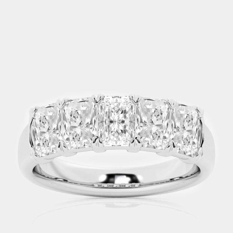 Pre Owned 14K White Gold Elongated Cushion Lab Grown Diamond Five-Stone Anniversary Band US 7 (5 ctw) 