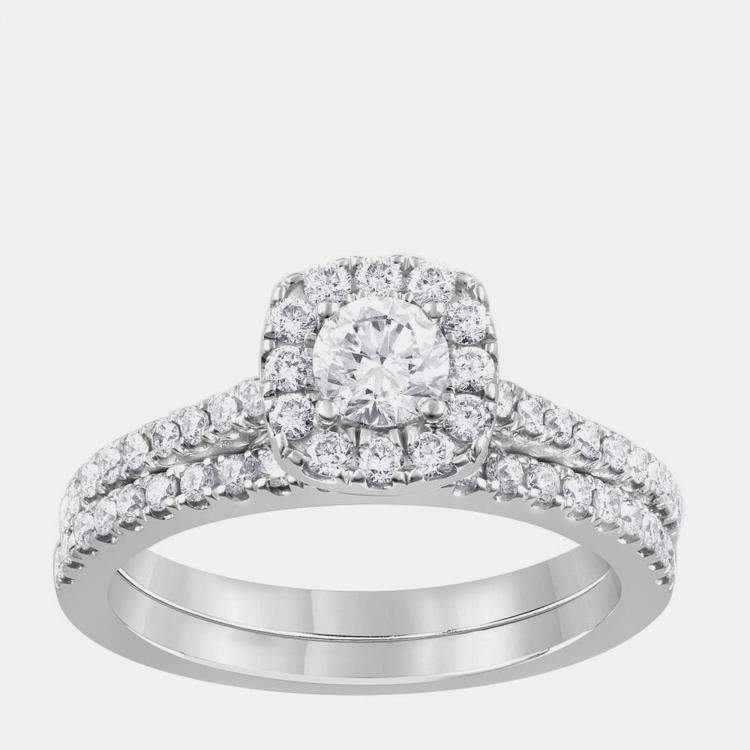 Pre Owned 1 ct 14k White Gold Lab Grown Diamond Bridal Set US 7