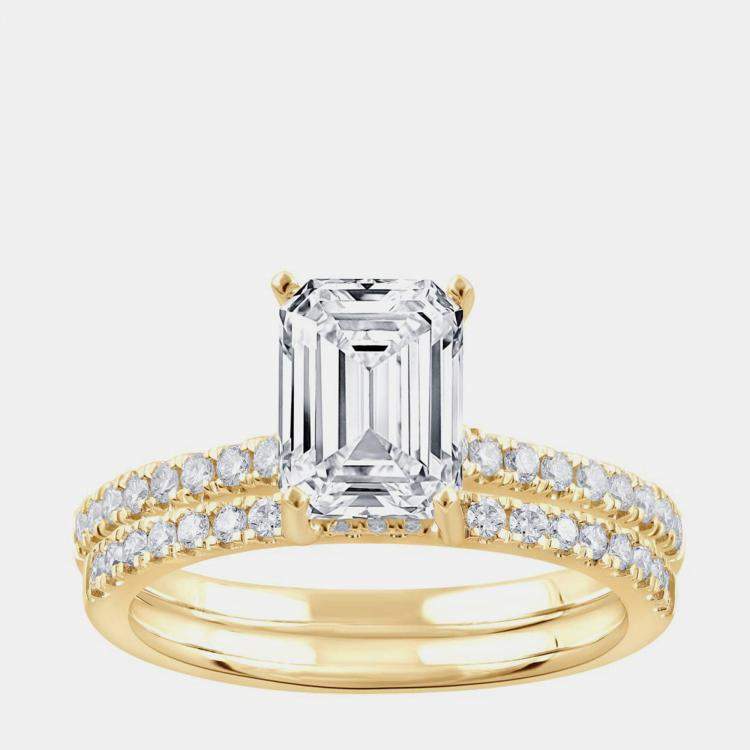 Pre Owned 1.95 ct 14k Yellow Gold Lab Grown Diamond Bridal Set US 7