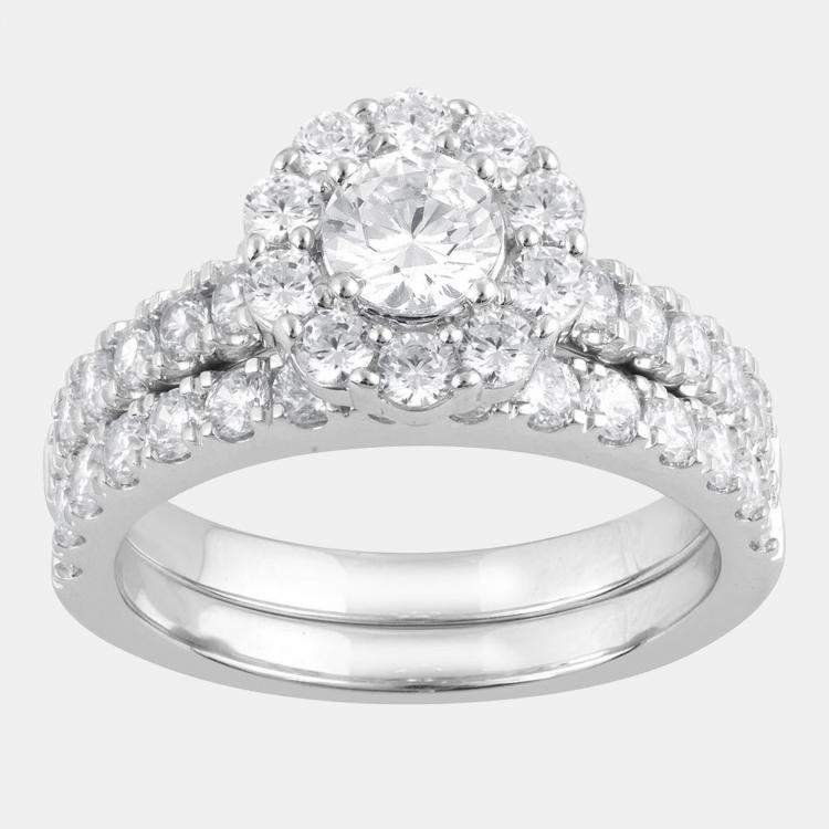 Pre Owned 2ct 14k White Gold Lab Grown Diamond Bridal Ring Set US 7